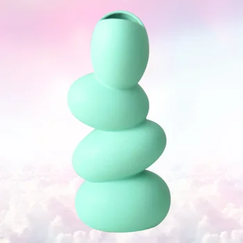 

1pc Decorative Ceramic Flower Vase Cobblestone Vase Flower Holder Desktop Ornament for Home Office (Green)