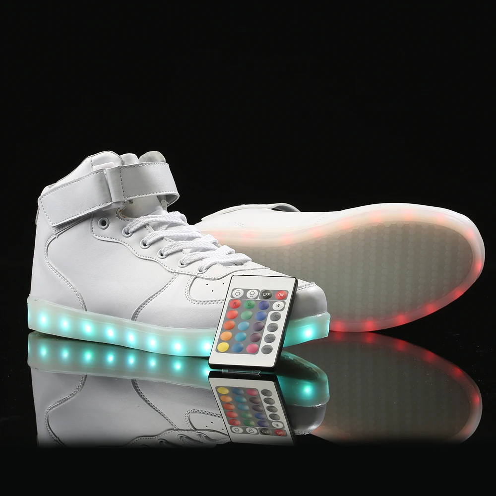Shoes LED Men Casual High Top Sneakers Soft Leather Led Light Up Blue Colors Luminous With Remote Control | Обувь