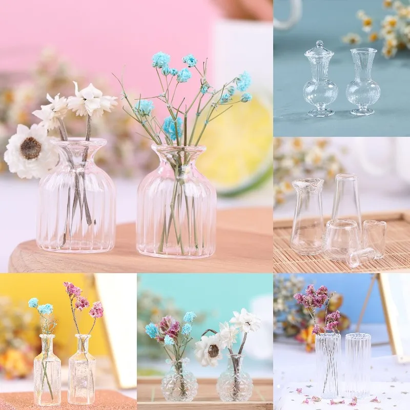 New Hot！112 Dollhouse Miniatures Transparent Glass Vase Model Doll