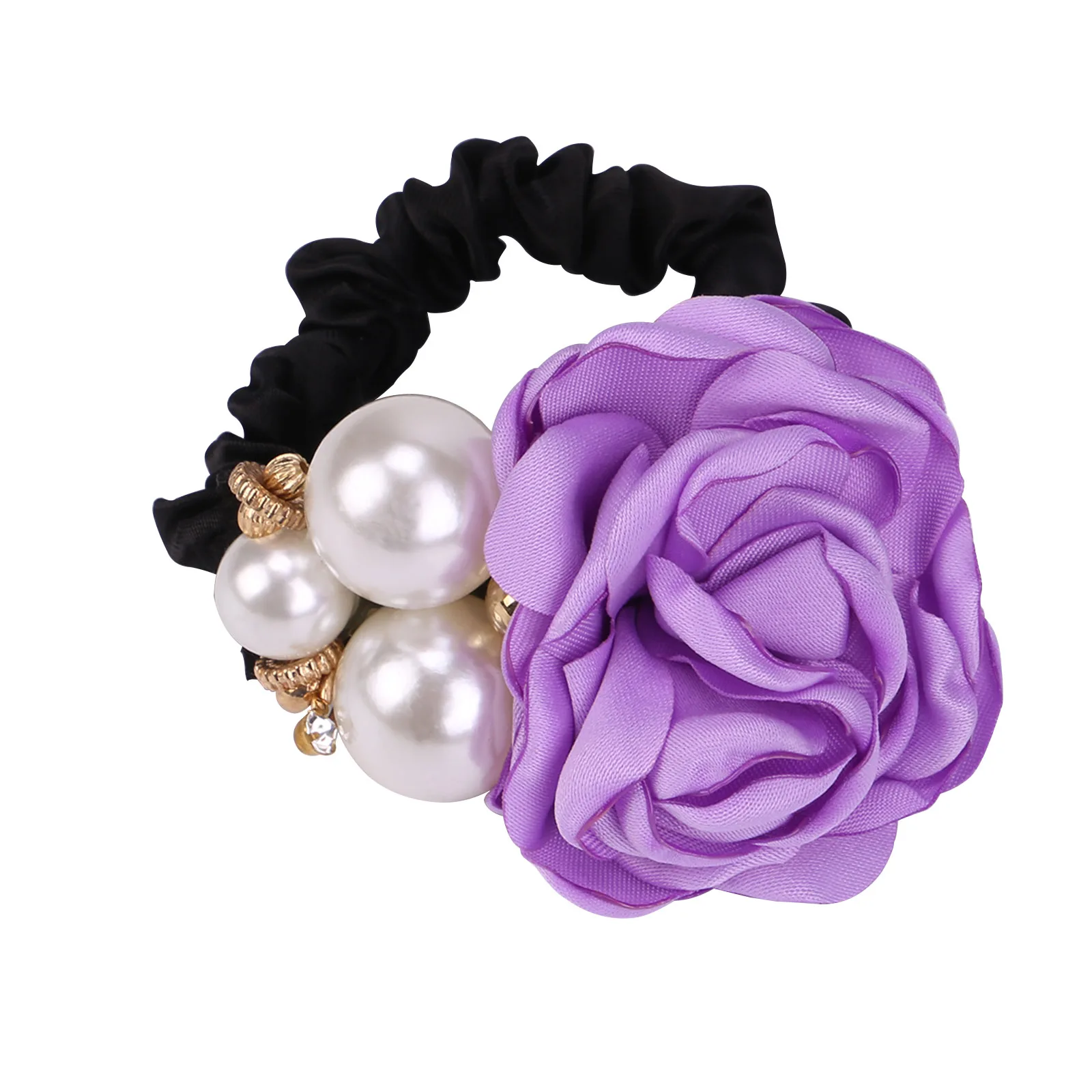 light purple 1 шт., женские резинки для волос с цветами роз и жемчугом Стразы, повязка для волос, аксессуары, резинки, резинка для волос, кольцо для девочек, Маргаритка, корейский стиль - Цвет: light purple