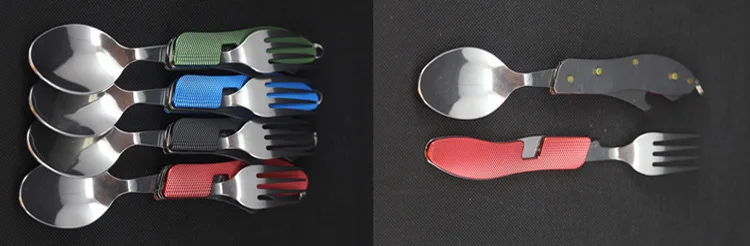 4 in1setofоткрытый столовая посуда для кемпинга кухонные принадлежности ложка из нержавеющей стали складной карман для пикников Пешие прогулки выживания путешествия-7