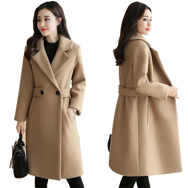 Зимняя одежда шерстяное пальто пояс тонкое женское пальто корейское осеннее женское шерстяные пальто Модная двубортная куртка элегантная смесь