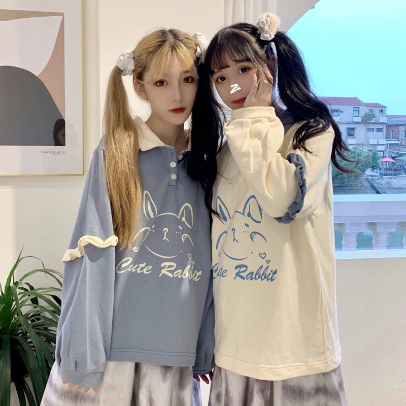 Осенний японский женский Harajuku интересный свитер свободный длинный рукав свитер для девочки милый синий пуловер