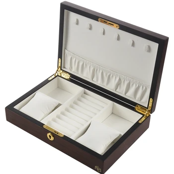 

ELEG-CASEGRACE Travel Jewelry Box Women Wooden Rectangle Packaging Necklace Rings Earrings Storage Organizer Display Gift Boxes