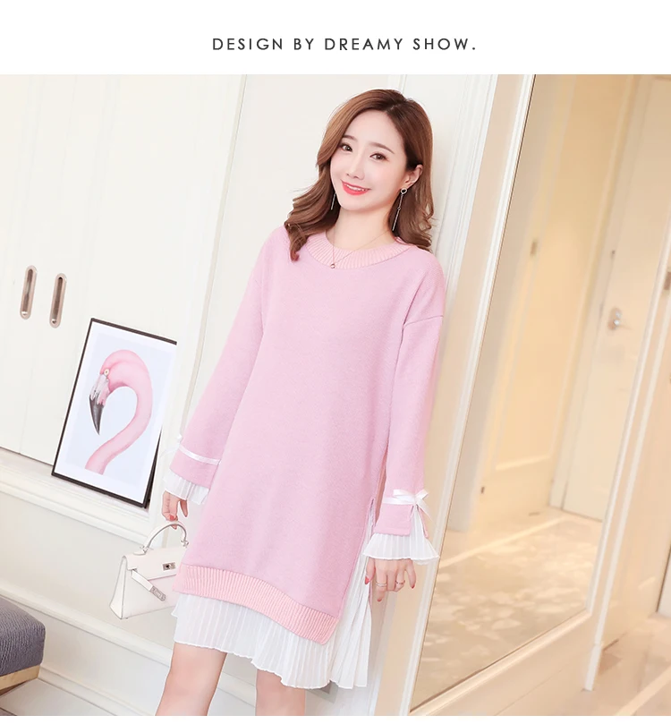 Pink thick Новое платье-свитер средней длины для беременных свободное модное трикотажное платье с длинными рукавами - Цвет: Pink thick