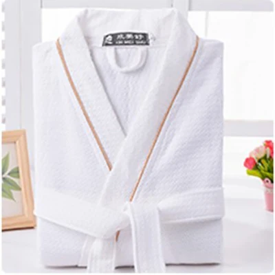 Cotton Men Solid Color Full Sleeve Sleep Lounge Robes Mens Waffle Long Dressing Gown Kimono Male Bathrobes Men Sleepwear - Цвет: Yellow Ribbon