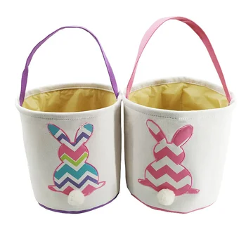 

1Pcs Easter Bunny Basket Bags For Kids Canvas Cotton Carrying Gift Eggs Hunt Basket Fluffy Tails Printed Rabbit Toys Bucket Tote