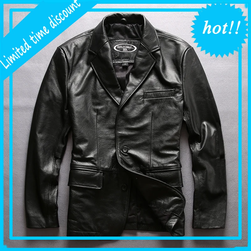 Men's Cowhide Jacket Brand Casual Genuine Leather Bomber Black Designer Male Classic Vintage Motorcycle Biker Coat | Мужская одежда