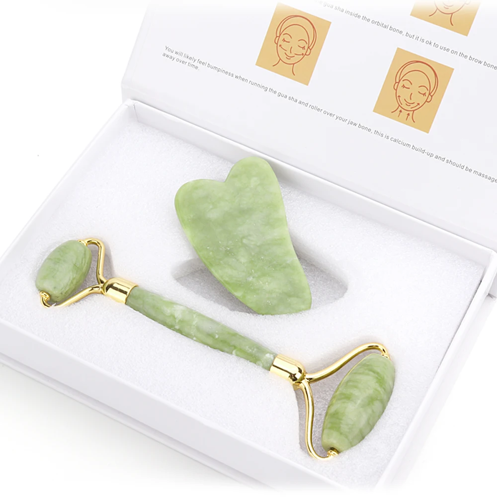 Facial Massage Roller Guasha Board Double Heads Jade Stone Face Lift Body Skin Relaxation Slimming Beauty Neck Thin Lift