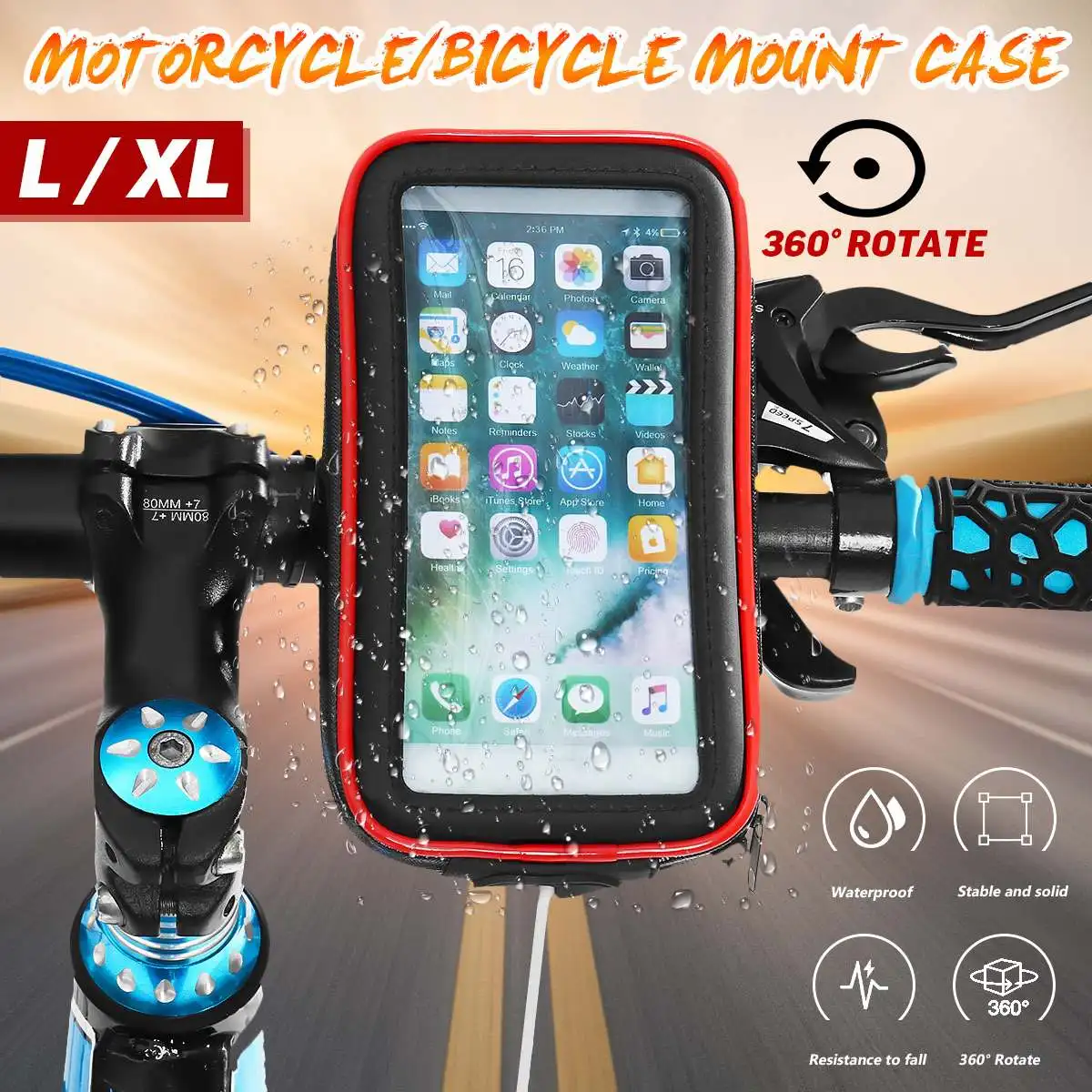 

LEORY Waterproof Phone Case Bag Bike Bicycle Motorcycle Handlebar Mount Practical GPS Holder can Rotate 360° Add the Line Hole