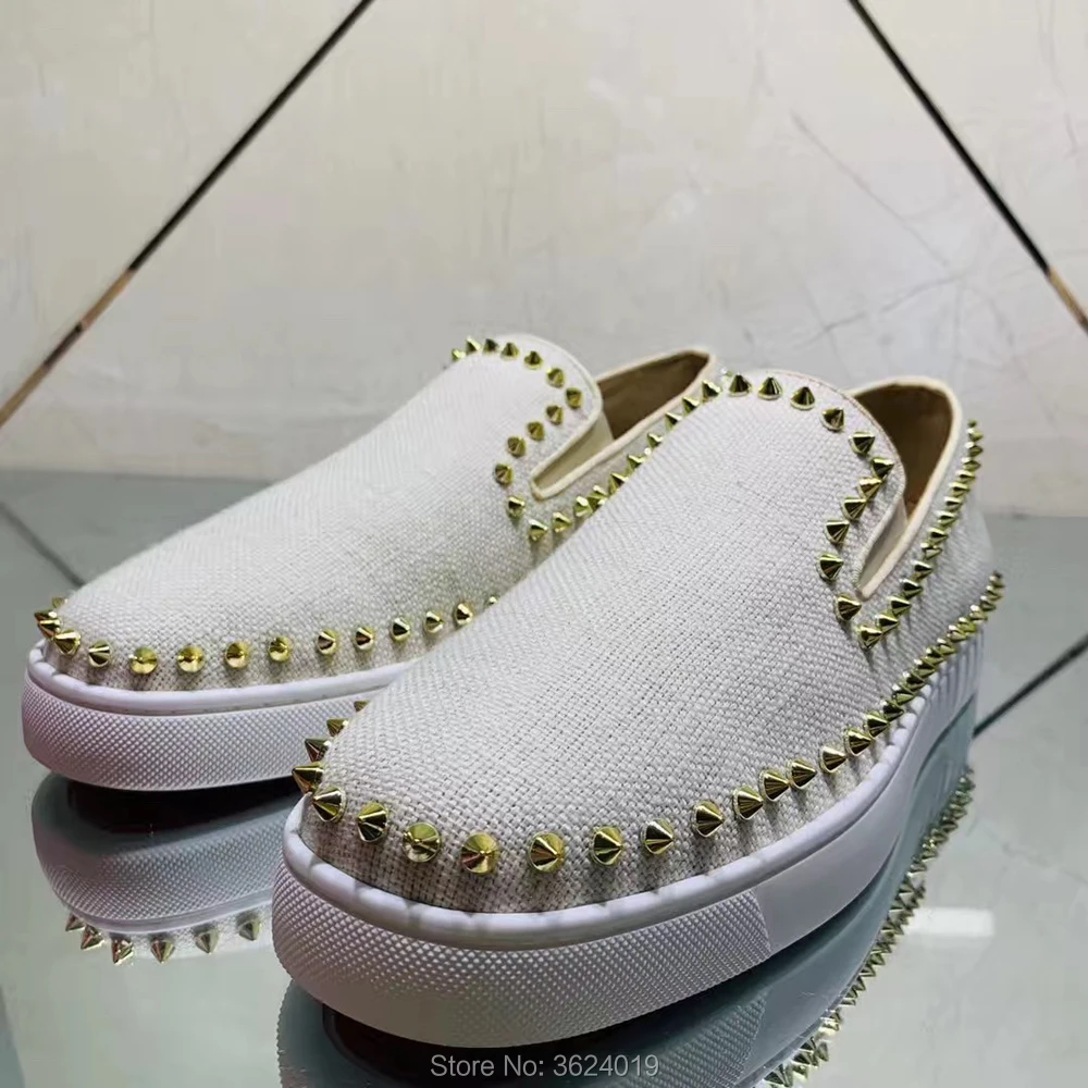 

Low Cut cl andgz White Cloth Leather Circle Gold Rivets Red bottoms for men Flat Lovers of Sneakers casual Sports shoes Footwear