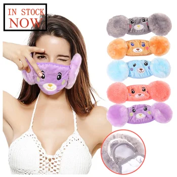 

Adult Winter Cartoon Ear Mask Two-In-One Warm And Dust-Proof Washable Mask Reusable Mask Face Shield Masque Mouth-muffle