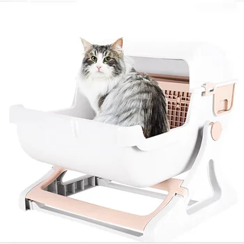

Cat Litter Box Semi-Automatic Quick Cleaning Luxury Cat Toilet Tray Semi Automatic Cat Toilet Loo Tray Flip Cover Cat Bedpans