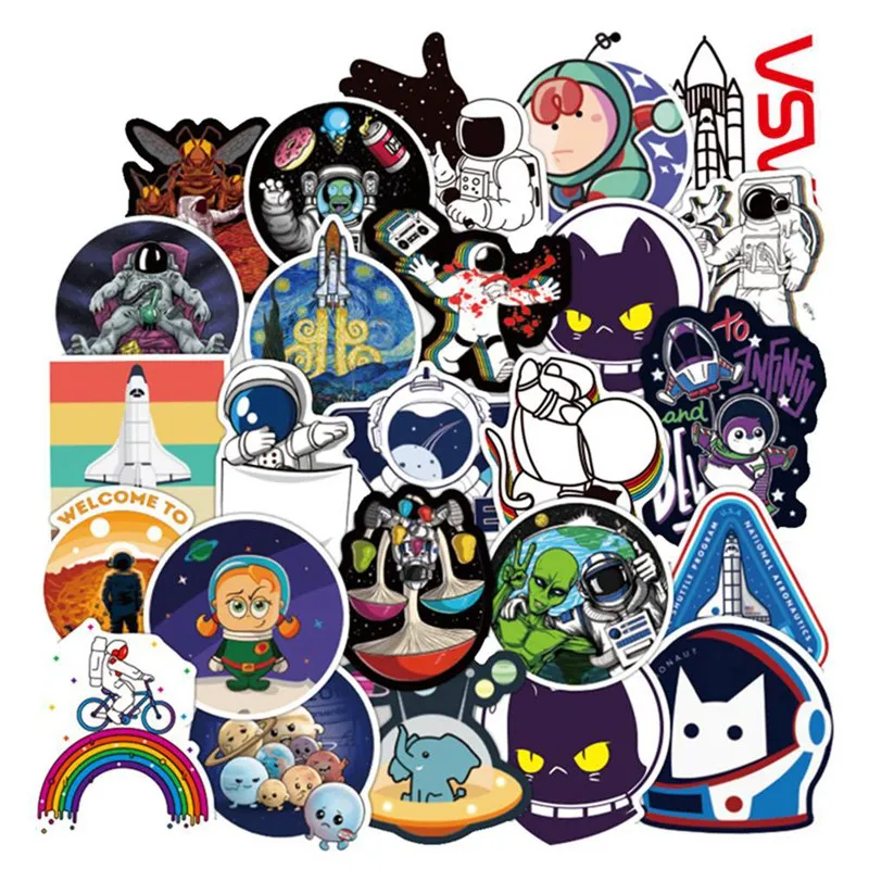100pcs/set Outer Space Astronaut Stickers For Suitcase Skateboard Laptop Luggage Fridge Car Styling DIY Decal Sticker For Gift