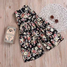 Летний Стиль, европейский и американский стиль, пасторальный стиль, детская одежда для девочек, чистый хлопок, без рукавов, с принтом, цельные свободные штаны