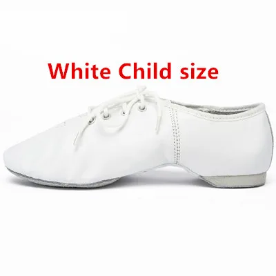 Черные, белые, коричневые, на шнуровке, премиум класса, Коровья натуральная кожа, усиленная подошва, танцевальная обувь для девочек и мальчиков, джазовые балетные Танцевальные Кроссовки - Цвет: White Child size