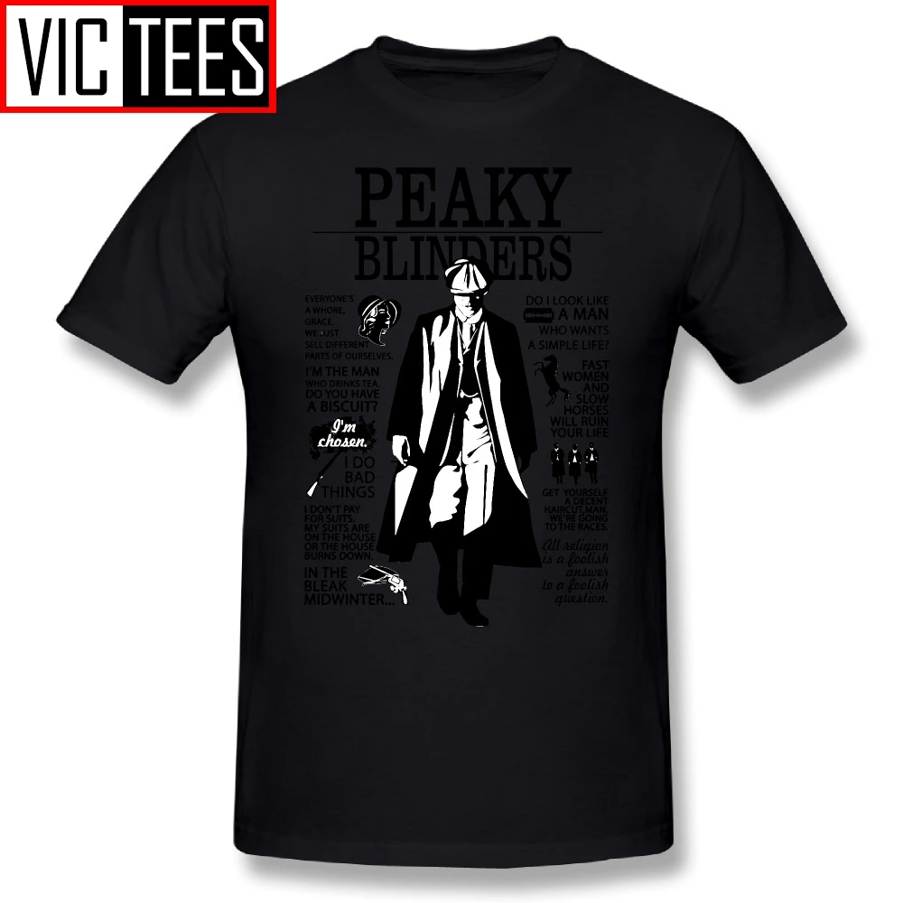 Мужские футболки для мужчин с цитатами Peaky blinds Funky Футболки Молодежные футболки крутая взрослая печать хлопок - Цвет: Черный