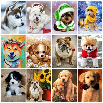 

Huacan 5d Diamond Painting Full Drill Square Dog Mosaic Home Decoration Embroidery Animal Handmade Gift