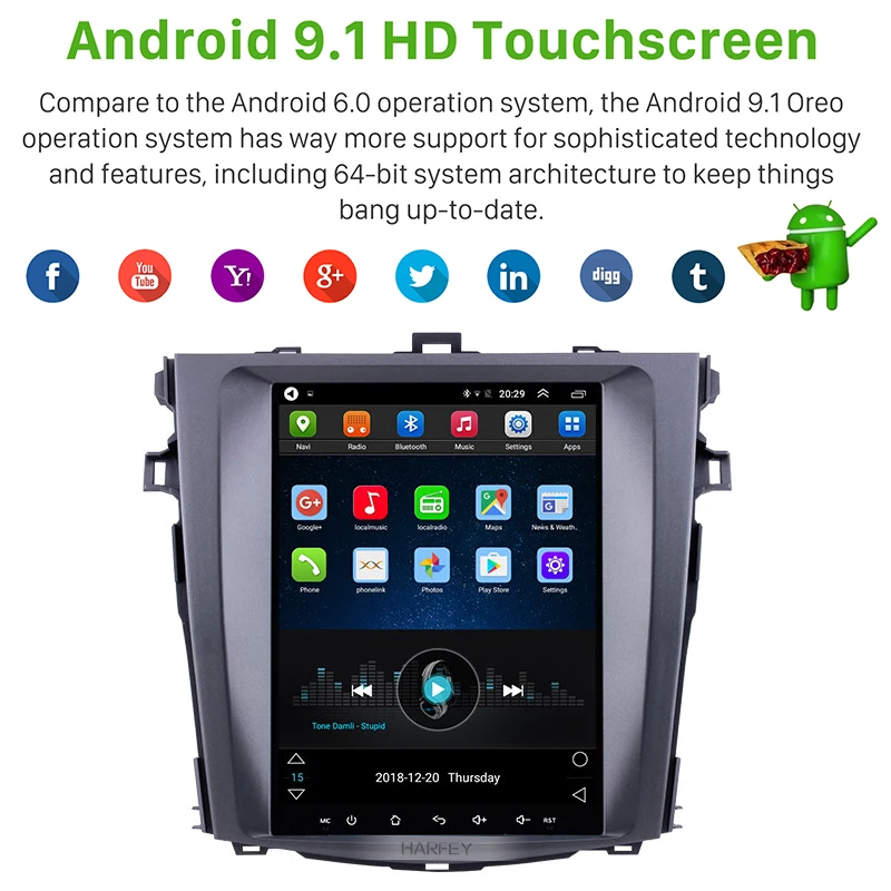 Harfey gps автомобильный Navi 4G HD LTE 9," мультимедийный плеер Android 9,1 для Toyota Corolla Авторадио 2006-2012 с Bluetooth wifi OBD2