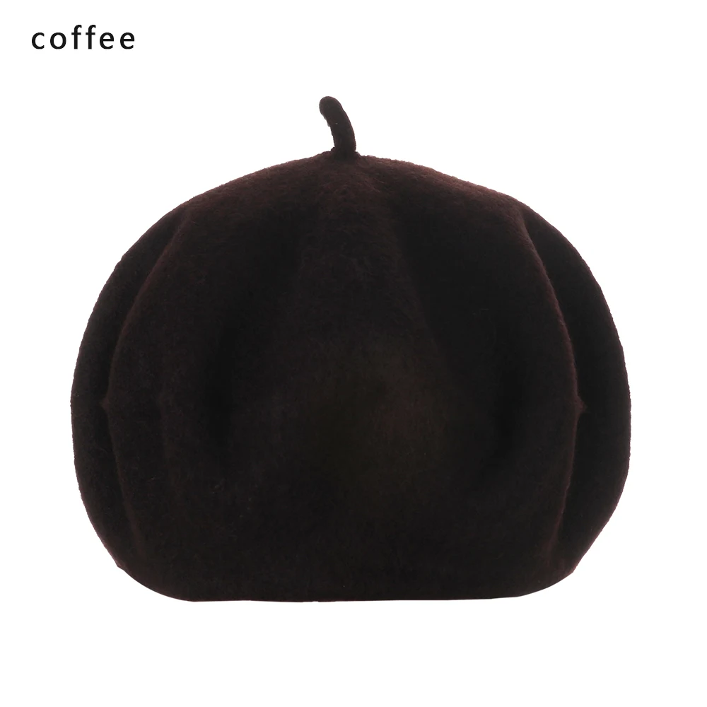 coffee 1 шт., новинка, Модный женский шерстяной берет для девочек, шапка, французский однотонный цвет, фетровые береты, зимняя теплая мешковатая шапочка, Классическая фетровая шапка с тыквой - Цвет: coffee