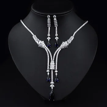 

Newest Fashion Sparking Brilliant Cubic Zircon White Necklace Earrings Wedding Bridal Jewelry Sets Dress Accessories