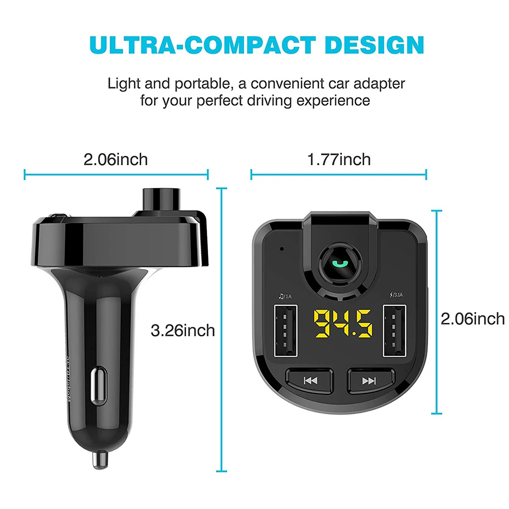 Fm-передатчик Bluetooth Handsfree автомобильный комплект аудио mp3-плеер Быстрая зарядка двойной USB Автомобильное зарядное устройство
