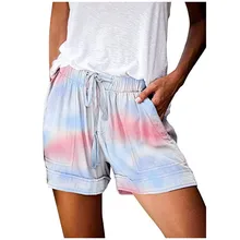 Aliexpress - Fashion Women’s Side Slit Tie-dye Casual Print Elastic Waist Gradient color rendering fluorescent color Pockets Home Shorts