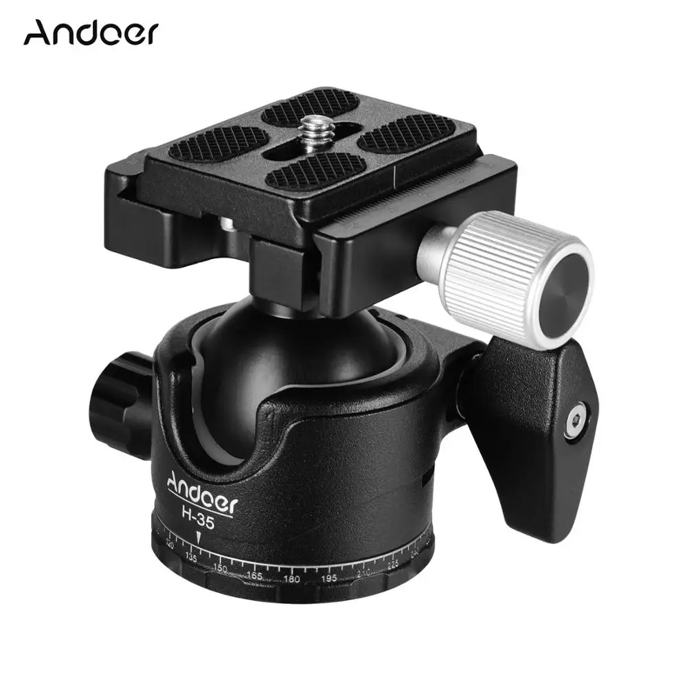 Tripod Ball Head Andoer H-35 Tripod Ball Head Ballhead Mount Adapter U-Groove Low Gravity Center Aluminium Alloy Max. 15kg/33lbs