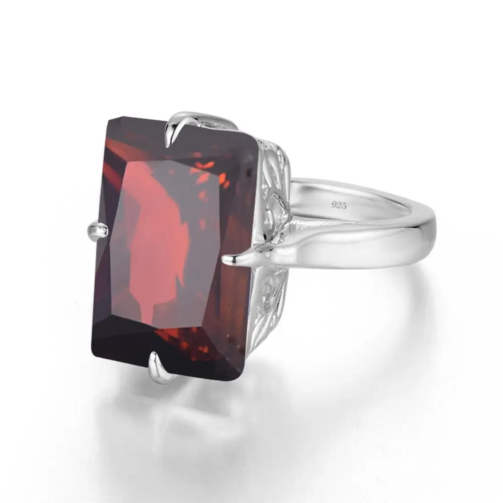 

100% Real 925 Sterling Silver Ring Woman Fine Jewelry Creative Design Garnet Gemstone Cutout Classic Pattern Ring for Silver 925