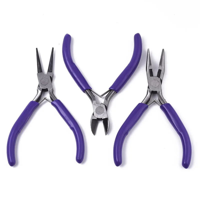 45# Steel Jewelry Plier Sets Wire Round Nose Plier Cutter Plier and Side Cutting Plier for Jewelry Making DIY DarkSlateBlue