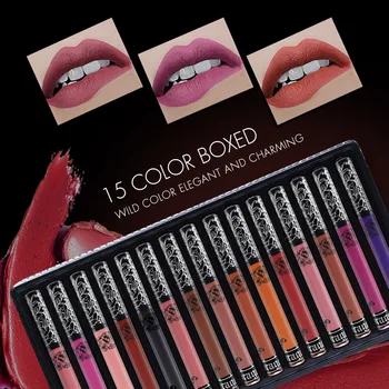 

15 color tattoo Liquid lipstick set lipgloss set matte waterproof non-stick cup lipstick set box