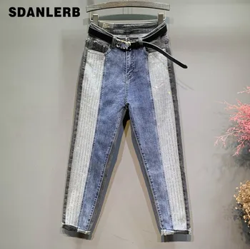 

Jeans Women's 2020 Spring Autumn New Hit Color Heavy Industry Hot Drilling Loose-Fit Straight-Cut Dad Pants Female Jeans Pants