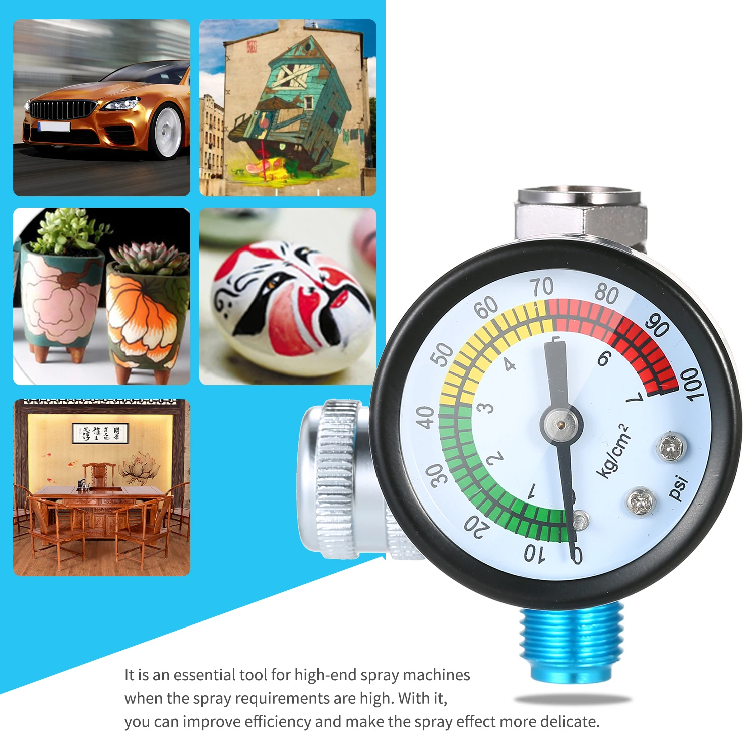 KKMOON 1/4 Inch 150PSI Mini Auto Pressure Regulator Valve Tool Air Regulator Tail Pressure Gauge with Nozzle For Spray Tool