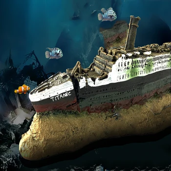 

Aquariums Sinking Titanic Natural Resin Artificial Model Fish Tank Decoration Shipwreck Castle Fish Tank Decor Ornament