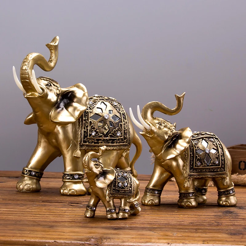 

3 pcs Lucky elephant decoration Golden Elephant Soft Resin Ornaments Decorations Wedding Lucky Gift Home Accessories Crafts