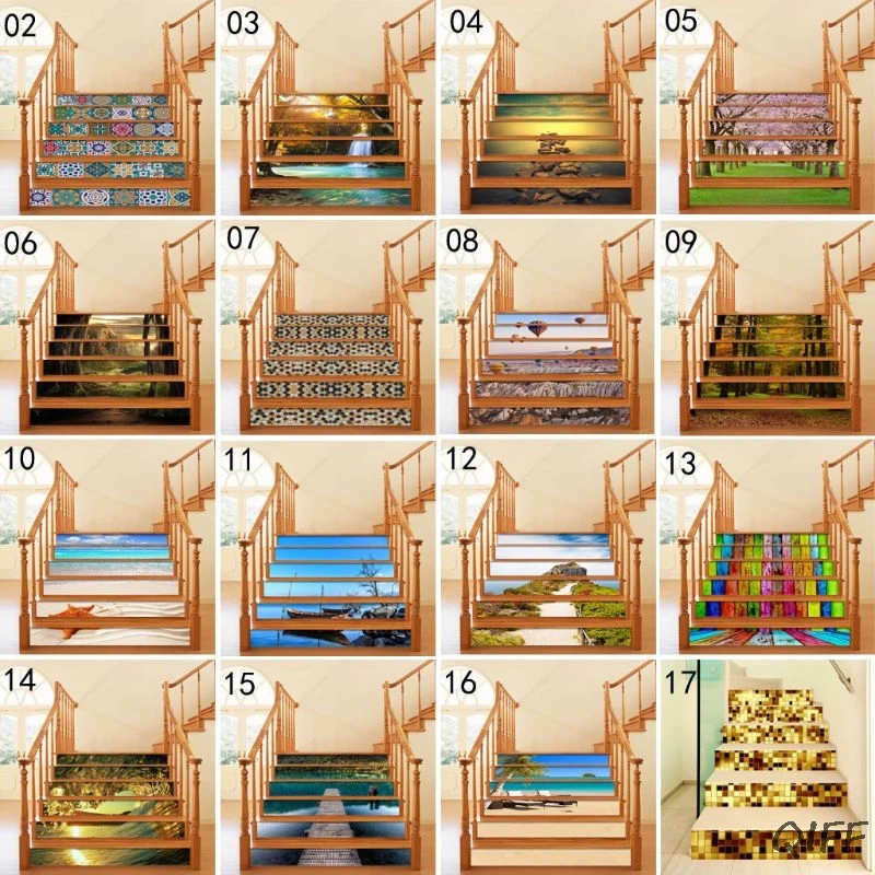 

6pcs/set 3D Flower Staircase Stair Riser Floor Sticker Self Adhesive DIY Stairway Waterproof PVC Wall Decal