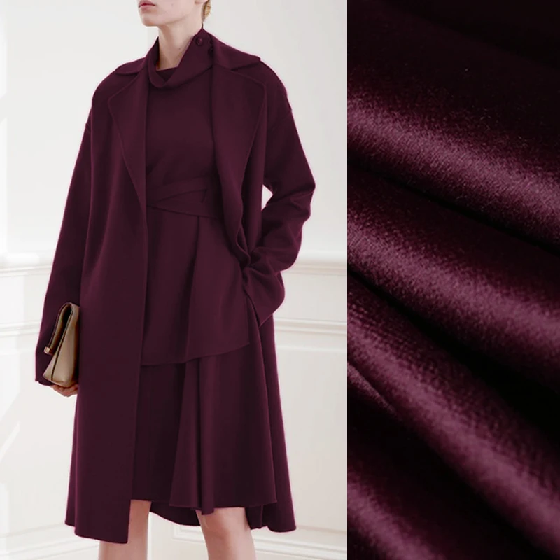 Quality 155CM Wide 750G/M Weight Dark Purple Double-faced Water Wave Cashmere Wool Autumn and Winter Overcoat Fabric E1154