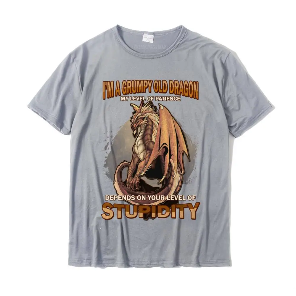 Brand New Man Top T-shirts Crewneck Short Sleeve 100% Cotton Geek Tops & Tees Design Tee Shirt Drop Shipping Grumpy Old Dragon Patience Depends On Stupidity Level Womens Long Sleeve T-Shirt__MZ17172 grey