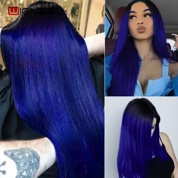 

Wignee Long Ombre Black to Blue Synthetic Fiber Wigs With For Women Hair Bundle With Closure Daily/Party Game Natural Hair Wig