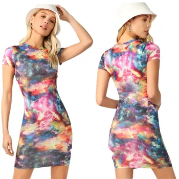 

New women bodycon print party dress 2020 summer casual short sleeve cartoon Dress Sexy Slim package hips mini dresses vestidos