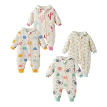 Winter New Unisex Newborn Baby Clothes Thicken Wind Proof with Hooded Jumpsuits Long Sleeve Cartoon Print Cotton Rompers