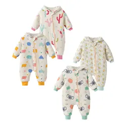 Winter New Unisex Newborn Baby Clothes Thicken Wind Proof with Hooded Jumpsuits Long Sleeve Cartoon Print Cotton Rompers