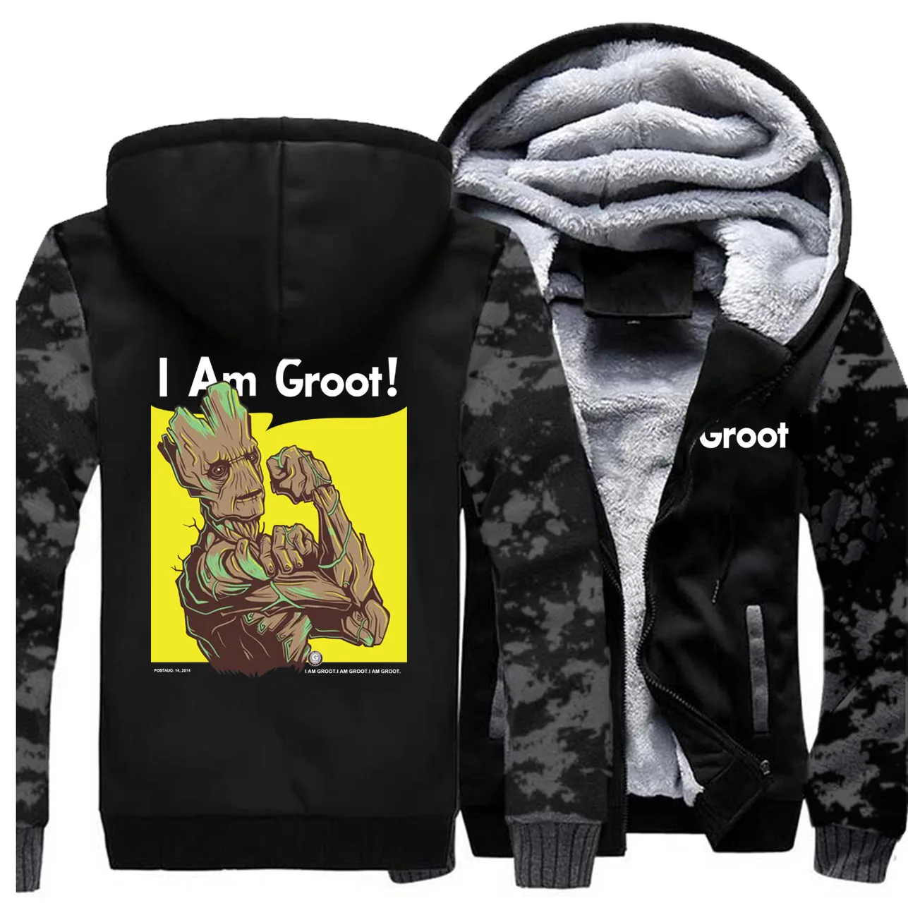 

Groot hip hop printing men hooded hoodie camouflage plus velvet padded sweatshirt long sleeve jacket 2019 fall winter trend coat