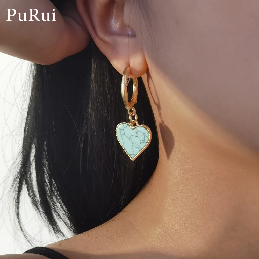 

2020 New Heart Turquoises Beads Earrings Cute Pendants Love Heart Drop Hoop Earrings for Women Party Jewelry Gift Pendientes