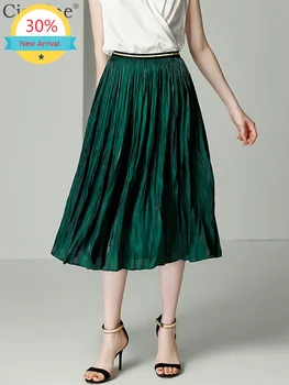 

Clothes Elegant Elastic High Waist Skirt the Girls' Middle School Long Skirt Summer New Pleated Skirt Slim Green Skirt