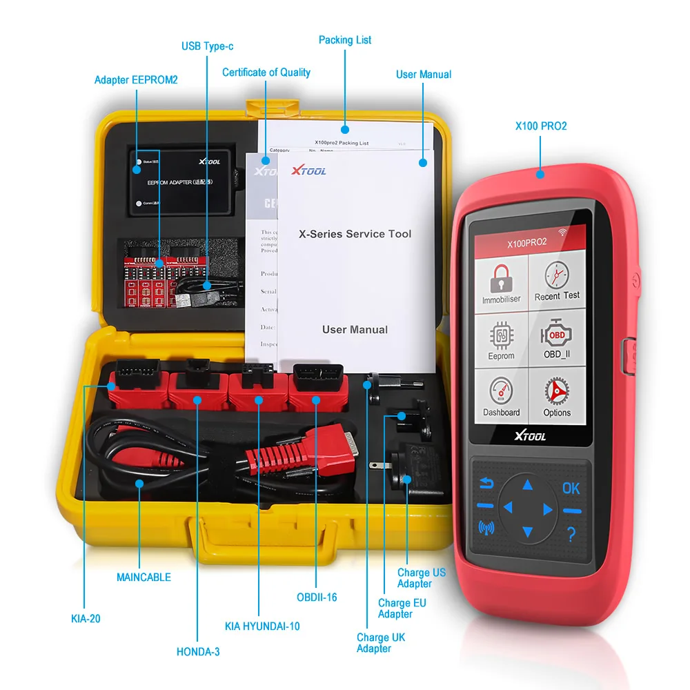 XTOOL X100 Pro OBD2 автоматический ключевой программист/Регулировка пробега с адаптером