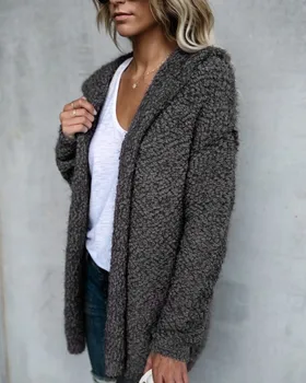 

Women Autumn Stylish Concise All-match Solid Color Loose Keep Warm Hooed Long Style Sweater Coat New Arrival