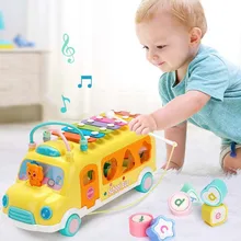 Детский автобус ребенок стук звук фортепиано головоломка автомобиль медведь Музыкальные стук инструменты игрушечный автобус Обучающие многофункциональные игрушки