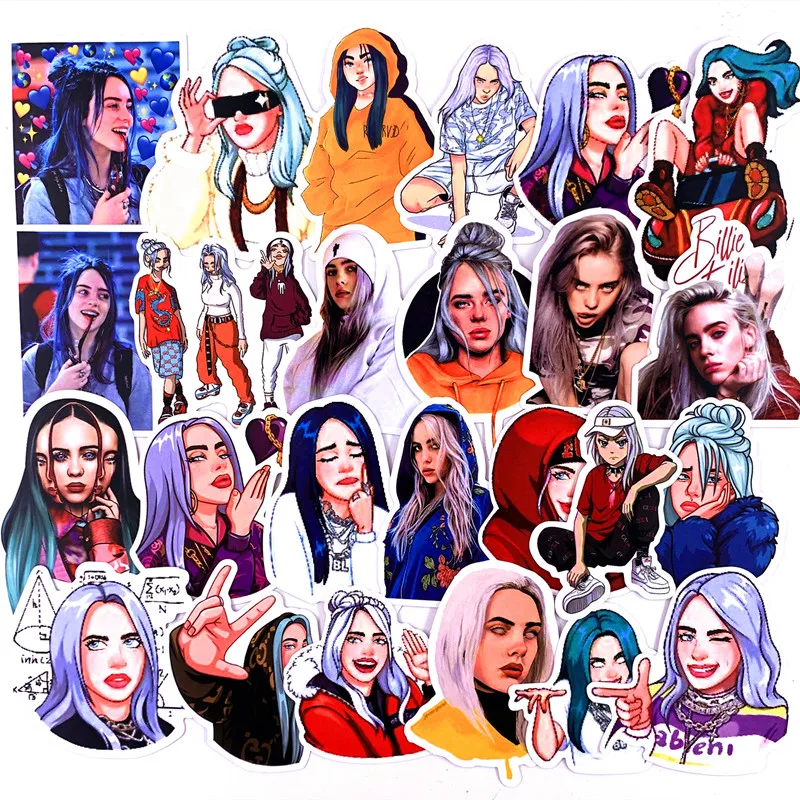 50 Billie Eilish наклейки ПВХ граффити наклейки багаж гитара водонепроницаемые автомобильные наклейки