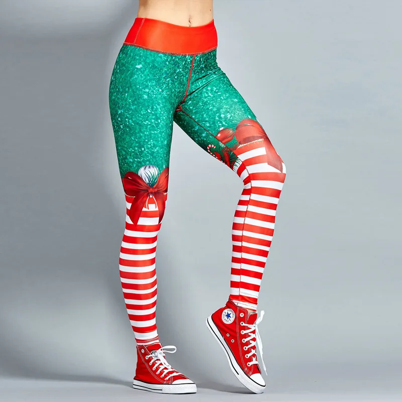 Рождественские цифровые лосины для фитнеса с принтом, женские обтягивающие штаны из искусственной кожи, спортивные Леггинсы